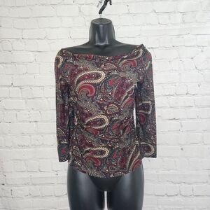 AByer Vtg 90s Y2k Moody Metallic Paisley Boat Neck Witchy Whimsigoth FairyGrunge